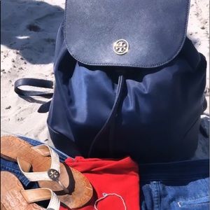 Tory Burch Nylon/leather pull string back pack